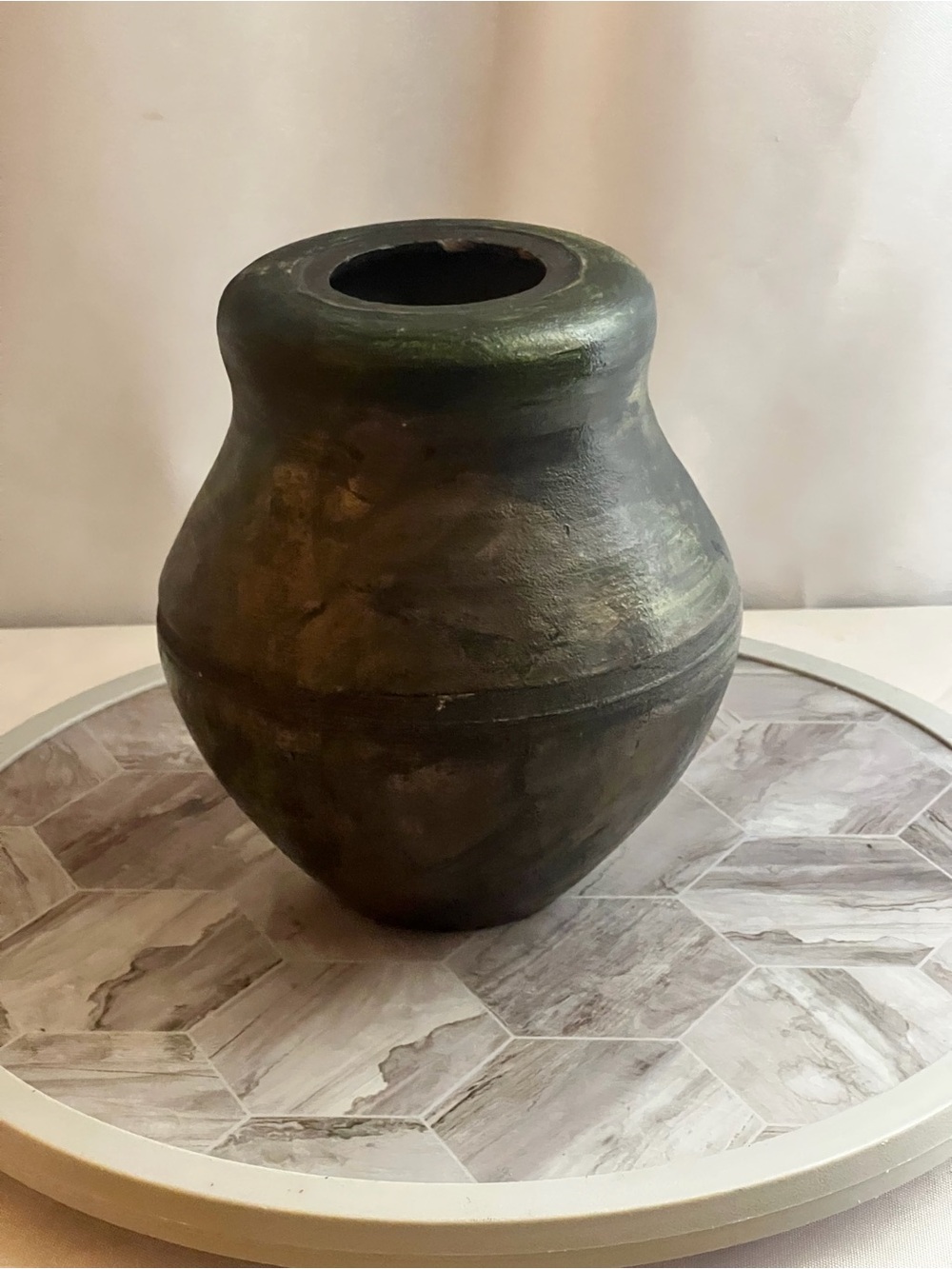 Studio Pottery Vase Signed Carin 09 Green Brown Glazed Rustic Artisan Decor